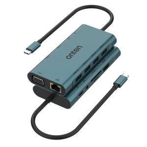 ONTEN (OTN-9591A) 11-in-1 USB-C Docking Station – Dual Display 4K HDMI + VGA, PD Fast Charging, SD/TF Card Reader & LAN Hub