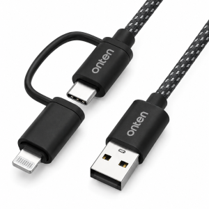 ONTEN USB Lightning Cable OTN-US37T 2-in-1 Lightning and USB-C 1M